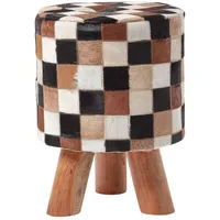 Homescapes Patchwork-Hocker, Braun, Leder, Patchwork, Rund, 32x42x32 cm, Wohnzimmer,