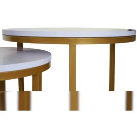 Mendler 2er-Set Beistelltisch HWC-K46, Kaffeetisch Nachttisch Loungetisch, Marmor-Optik MDF ~ weiß-gold
