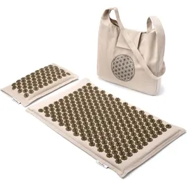 SCHNÜRRLIE Akupressurmatte 70x45cm mit Kissen und Tasche - nachhaltiges Akupunkturmatte Set aus Leinenstoff und Kokosfasern