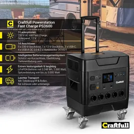 Craftfull Fast Charge PS3600, 2.000 Watt, Trolley-Funktion, LiFePO4, USB, 12 V, 230 V (Classic)