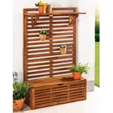 Blumenregal mit Aufbewahrung & Sitzbank aus Akazienholz, ca. 39 x 91,5 x 151,5 cm - Braun