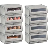 mDesign 8er-Set Schuhaufbewahrung aus Stoff – stapelbare Schuhbox mit Sichtfenster, Klettverschluss und Klappdeckel – Aufbewahrungsbox für den Schrank oder das Regal – grau