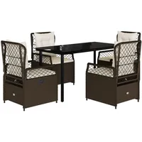 VidaXL 5-tlg. Garten-Essgruppe mit Kissen Braun Poly Rattan