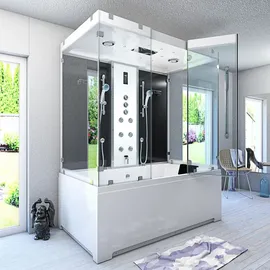 SeniorBad Kombination Badewanne Dusche K80-SW-TH-B-EC-EA Duschtempel 180x100 cm 2K Scheibenversiegelung - Schwarz