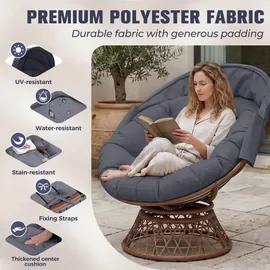 COMHOMA Papasansessel Rattan 80 x 80 x 80 cm Grau
