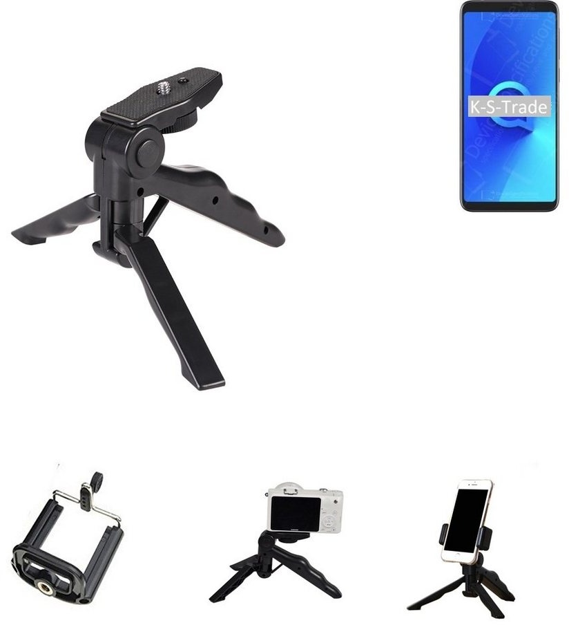 K-S-Trade für Alcatel 3V (2019) Smartphone-Halterung, (Stativ Tisch-Ständer Dreibein Handy-Stativ Ständer Mini-Stativ) schwarz