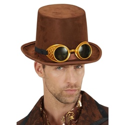 Widdmann Kostüm Brauner Zylinder mit Brille, Elegantes Steampunk-Accessoire braun