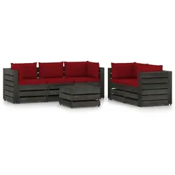 vidaXL 6-tlg. Garten-Lounge-Set mit Kissen Grau Imprägniertes Holz