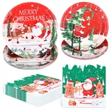 Kesote Partygeschirr Set Weihnachten Christmas Party Geschenke 72 Stück Geschirr Weihnachten Deko Pappteller Servietten für 24 Gäste