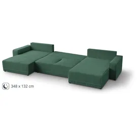 beautysofa Eckcouch Cordstoff U-Form mit Schlaffunktion 2-Sitzer Grün