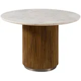 MASSIVMOEBEL24.DE Esstisch rund Mango 120x120x76 braun lackiert / Marmor weiß BARCELONA #228