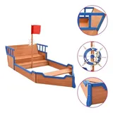 vidaXL Holzsandkasten Piratenschiff mit Dach blau/mehrfarbig
