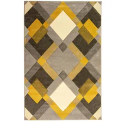Kadima Design Geometrischer Designer-Teppich, `Nidd Alma`. Farbe: Gelb-Grau, 160x230 cm