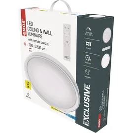 EMOS LED Deckenleuchte 30W dimmbar mit Fernbedienung, einstellbare Helligkeit 180–1800 lm und Lichtfarbe 2700–6500 K, Nachtlicht + Timer, ZM5168 - Weiß