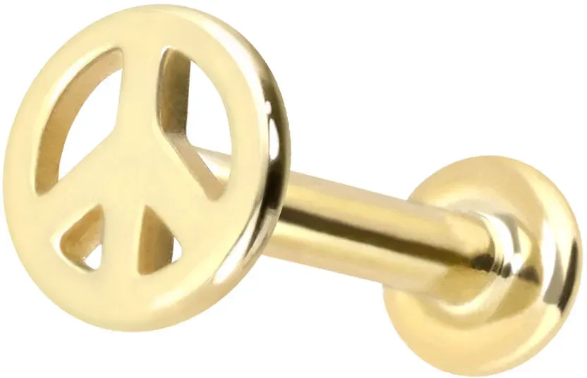 14 Karat Gold Labret mit Push Fit PEACE-ZEICHEN