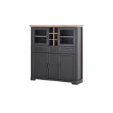 Stella Trading Highboard in Artisan Eiche Optik, Graphit - Wohnzimmerschrank mit Schubladen und LED-Beleuchtung im Landhausstil - 143 x 150 x 42 cm (B/H/T)