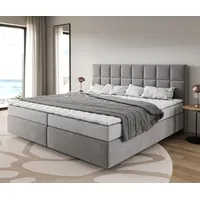 DeLife Boxspringbett Dream-Fine Mikrofaser Grau 200x200 cm Bonell-Matratze PolyurethanTopper