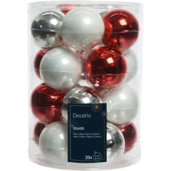 20 Weihnachtskugeln 6cm Glas Christbaumkugeln Set Weihnachtsbaum rot weiß silber