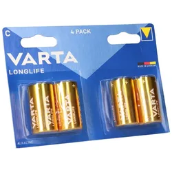 Varta Batterien C Baby, 4er Blister, Longlife, Alkaline, 1,5V, ideal für Fernbedienungen, Wecker, Radios, Made in Germany
