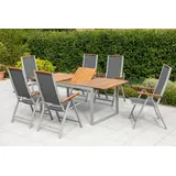 Merxx Siena Set 7-tlg. Ausziehtisch 200 x 90 cm inkl. Klappsessel silber/schwarz