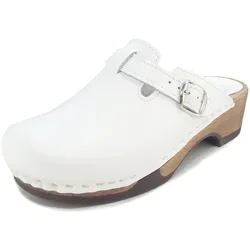 Eva Glattleder Damen Holzclogs, weiß