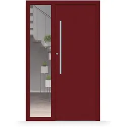 Haustür Rot mit Seitenteil links, Aluminium, Purpurrot Feinstruktur, 1050 x 1700 mm, Modell Berlin, individuell konfigurieren
