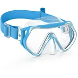 Findway Taucherbrille Kinder mit Stoffband,Schnorchelmaske Kinder Schwimmbrille für Jungen Mädchen,Anti Nebel Anti-Leck 180°Panorama HD Tauchmaske mit Nasenabdeckung,für 6-16 Jahre,C-Blau