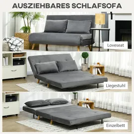 Homcom Schlafsofa 2-Sitzer Sofa mit Bettfunktion, Klappsofa mit Kissen, Grau,
