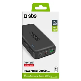 SBS Powerbank mit 20000 mAh und Power Delivery 45 W, 20000 mAh, Adaptive Fast Ch