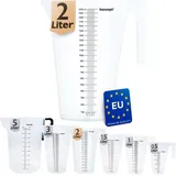 konzept Messbecher 2 Liter, Verschiedene Größen zur Wahl, Ideal für Küche, Garten, Werkstatt, Transparent, Robuster Kunststoff, Stapelbarer Litermaß