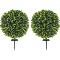 Homcom 2er-Set Künstlicher Buchsbaumkugeln 40 cm Kunstpflanze mit Erdspieß, künstliche Pflanzen Plastik wie echt Deko für Wohnzimmer Schlafzimmer Büro Garten Aosom