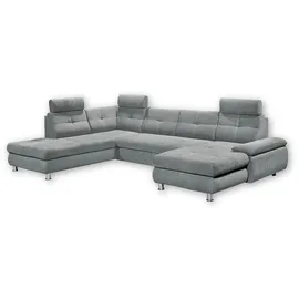 ed exciting design Wohnlandschaft ALBA U-Form, mit Bettfunktion, Bettkasten, Armteilverstellung grau