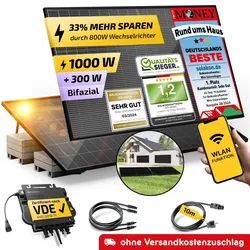 Balkonkraftwerk 1000W/800W Solaranlage mit Garten Halterung Steckerfertig Komplettset Photovoltaik Anlage 800W, Kabellänge: 5m