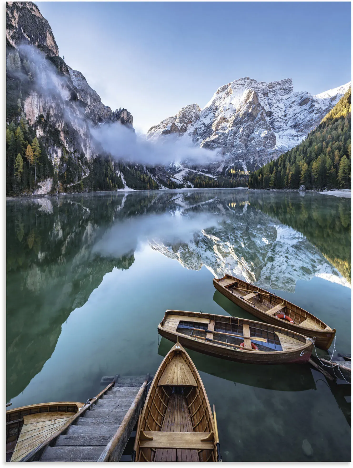 Artland Wandbild »Pragser Wildsee in Südtirol«, Bilder von Booten & Schiffen, (1 St.), als Alubild, Outdoorbild, Leinwandbild in verschied. Größen Artland blau