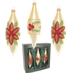 Christbaumschmuck KREBS GLAS LAUSCHA "Weihnachtsstern & Beeren, in Olivenform", gold (goldfarben), B:4,5cm H:14,8cm T:4,5cm, Glas, Weihnachtsbaumschmuck, Weihnachtsdeko, Christbaumkugeln aus Glas, Weihnachtsbaumkugel