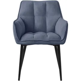 ML-Design Esszimmerstuhl Blau, mit dickem gepolsterter Sitz und Metallbeinen, Wohnzimmerstuhl mit Rücken- und Armlehnen,