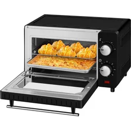 Woltu 10 Liter, 650 Watt Toasterofen Pizzaofen Backblech mit Timer 0-60 Min., Miniofen Grillrost Entnahmegriff, Schwarz