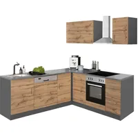 kochstation Winkelküche KS-Colmar L-Form 210 cm grau