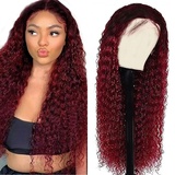 AiPliantfis Wig Human Hair Wig Gluless Wig Echthaar Perücke 1b/99j Curly Wig Lace Front Wig Lace Closure Wig Wig Black to Burgundy Colour Brazilian Remy Human Hair Wig 26 Zoll