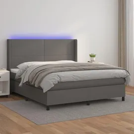 vidaXL Boxspringbett mit Matratze & LED Grau 180x200 cm Kunstleder