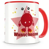 Samunshi® Kindertasse mit Namen Tasse Rotes Monster Personalisierte Tasse mit Namen Kinder Kinderbecher mit Namen Kindergarten rot 300ml