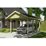 SKANHOLZ Satteldach-Carport Wallgau Grün 380 x 600 cm schwarze Schindeln