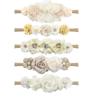 Cinaci 5 Stücke Zarte Blumen Nylon Stirnbänder Haarbänder Zubehör für Baby Mädchen, Neugeborene, Säuglinge, Kleinkinder und Kinder (5 Stücke S7)