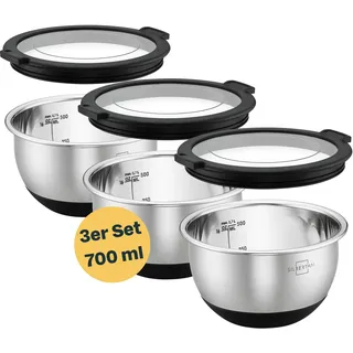 SILBERTHAL Edelstahl Schüssel mit Deckel - 700ml 3er Set Rührschüsseln zum Servieren, Kochen, Backen, Aufbewahren - Rutschfester Boden