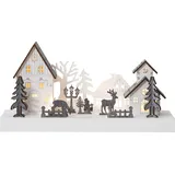 Star Trading Fauna von Winterdorf aus Holz mit Beleuchtung und Timer, warmweiß, batteriebetrieben, Länge: 28 cm