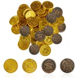 ZWZNBL Set mit 120 Spielzeugmünzen, 100 Gold und 20 Bronze, Piratenschatz Schatz Goldmünze Spielzeug, Goldmünze Spielmünzen für Piratenparty, Kinderspiele, Kindergeburtstagsdekoration