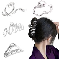 4 Stück GroßeHaarklammern, Damen Haarspange, Metall Haar-Styling-Zubehör, für Frauen und Mädchen, Dünnes Dickes Haar(Silber)
