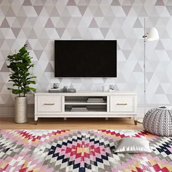 Lowboard "Westerleigh", weiß, B:152cm H:19cm T:50cm, MDF, Massivholz, COSMOLIVING BY COSMOPOLITAN, Sideboards, Kommode mit 3 x Kabeldurchführungen, MDF, Breite 152 cm