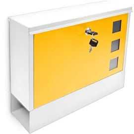 Relaxdays Briefkasten weiß/gelb inkl. Zeitungsfach