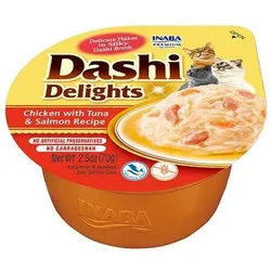 Inaba DASHI Ergänzungsfuttermittel für Katzen - Brühe mit Huhn, Thunfisch und Lachsgeschmack 70 g (Rabatt für Stammkunden 3%)